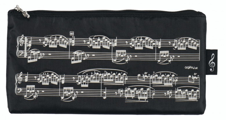 Stiftemäppchen schwarz mit Noten und Notenzeilen
